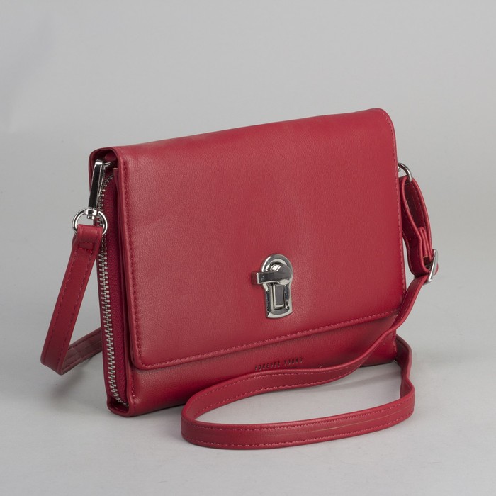 Клатч-кошелёк, 2 отдела, для карт, на молнии, длинный ремень, цвет красный