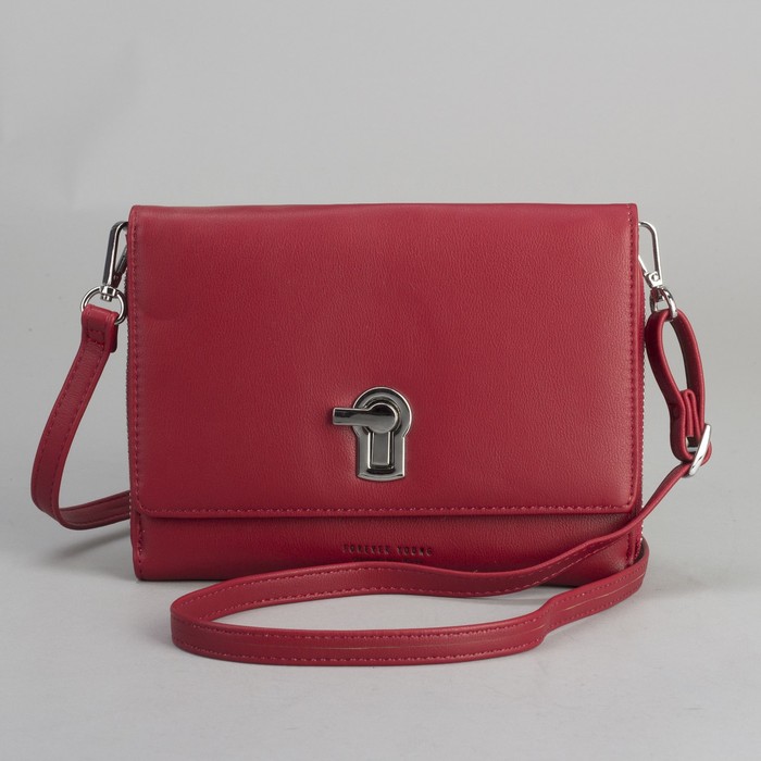 Клатч-кошелёк, 2 отдела, для карт, на молнии, длинный ремень, цвет красный