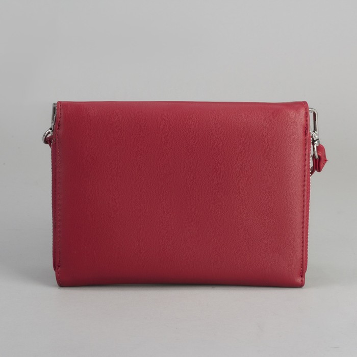 Клатч-кошелёк, 2 отдела, для карт, на молнии, длинный ремень, цвет красный