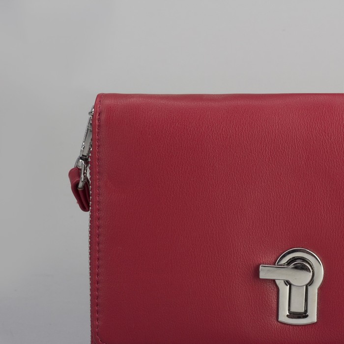 Клатч-кошелёк, 2 отдела, для карт, на молнии, длинный ремень, цвет красный