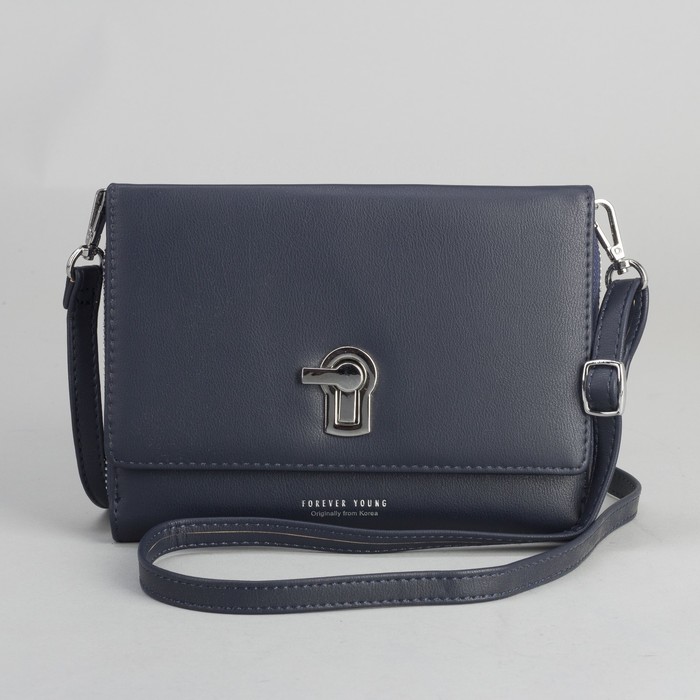 Клатч-кошелёк, 2 отдела, для карт, на молнии, длинный ремень, цвет синий