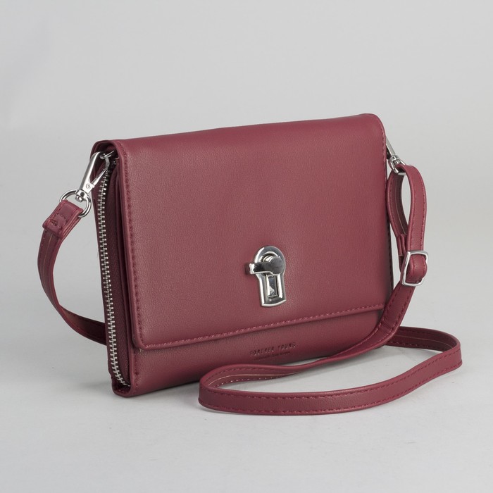 Клатч-кошелёк, 2 отдела, для карт, на молнии, длинный ремень, цвет бордовый