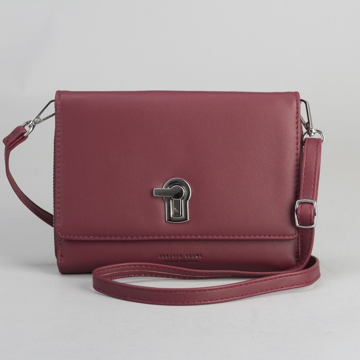 Клатч-кошелёк, 2 отдела, для карт, на молнии, длинный ремень, цвет бордовый