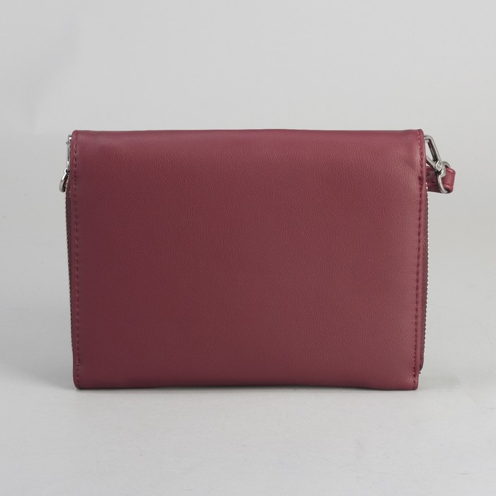 Клатч-кошелёк, 2 отдела, для карт, на молнии, длинный ремень, цвет бордовый