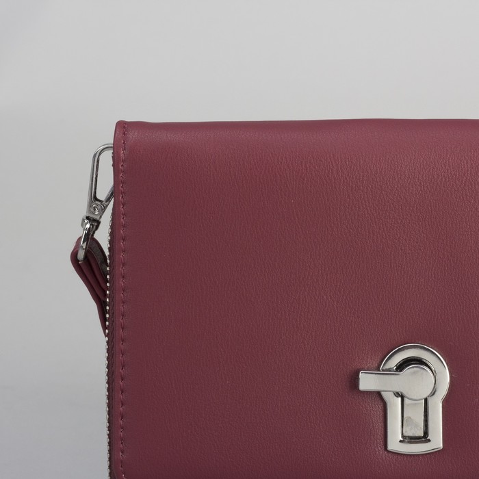 Клатч-кошелёк, 2 отдела, для карт, на молнии, длинный ремень, цвет бордовый
