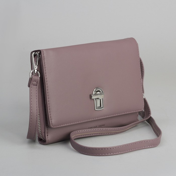 Клатч-кошелёк, 2 отдела, для карт, на молнии, длинный ремень, цвет пудровый