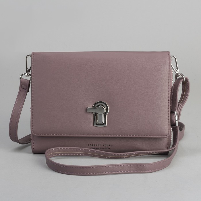 Клатч-кошелёк, 2 отдела, для карт, на молнии, длинный ремень, цвет пудровый