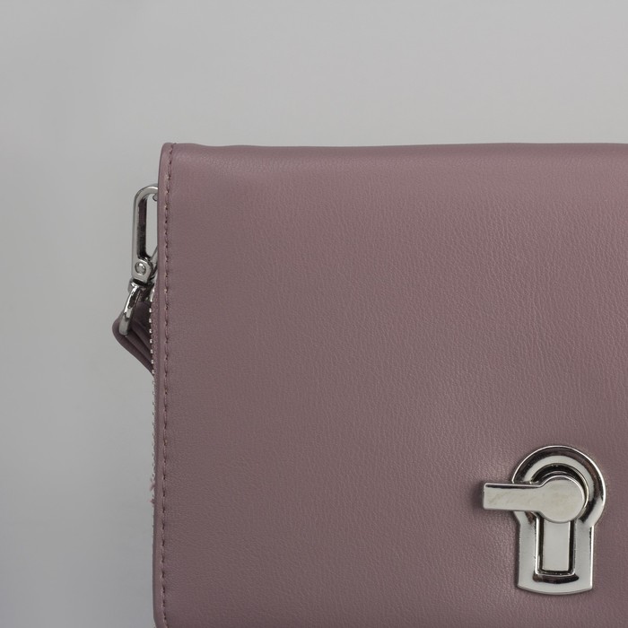 Клатч-кошелёк, 2 отдела, для карт, на молнии, длинный ремень, цвет пудровый