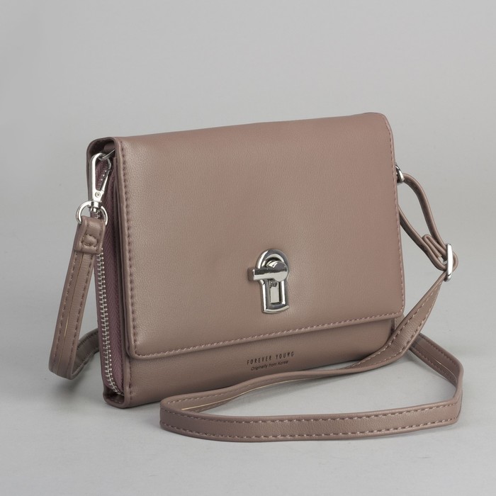 Клатч-кошелёк, 2 отдела, для карт, на молнии, длинный ремень, цвет хаки