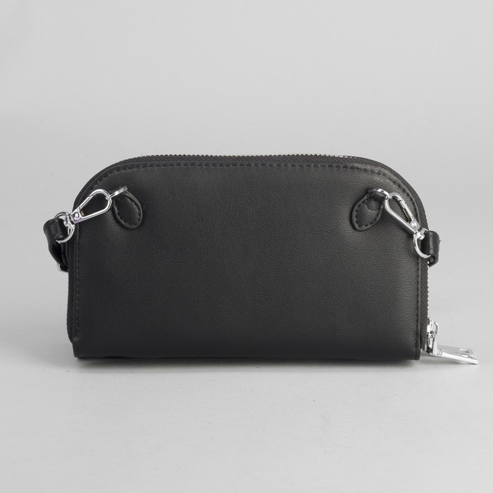 Клатч-кошелёк, 2 отдела, для карт, на молнии, длинный ремень, цвет чёрный