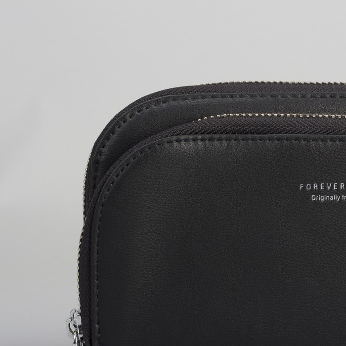 Клатч-кошелёк, 2 отдела, для карт, на молнии, длинный ремень, цвет чёрный