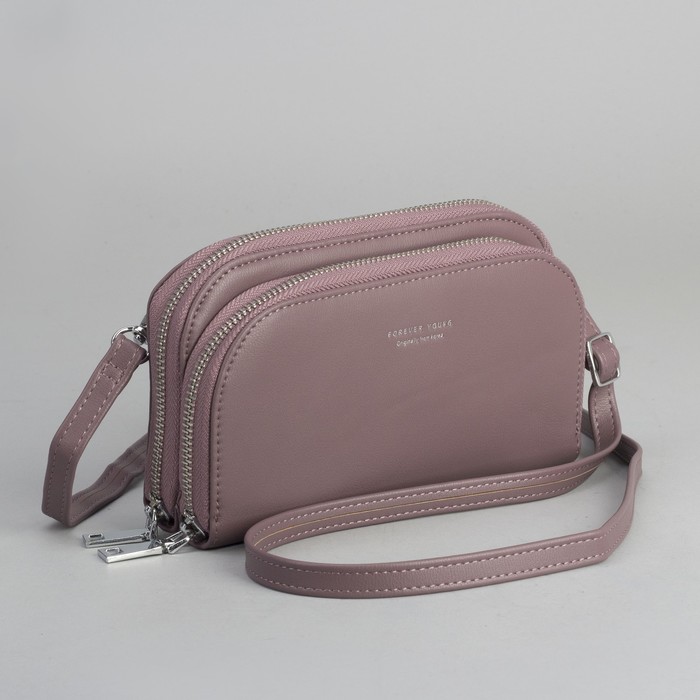 Клатч-кошелёк, 2 отдела, для карт, на молнии, длинный ремень, цвет пудровый