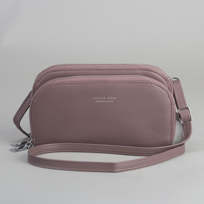 Клатч-кошелёк, 2 отдела, для карт, на молнии, длинный ремень, цвет пудровый