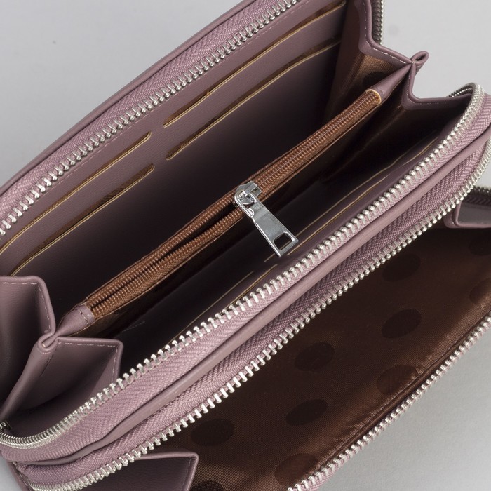 Клатч-кошелёк, 2 отдела, для карт, на молнии, длинный ремень, цвет пудровый