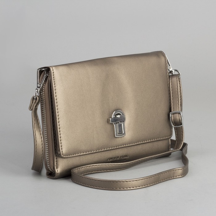 Клатч-кошелёк, 2 отдела, для карт, на молнии, длинный ремень, цвет бронзовый