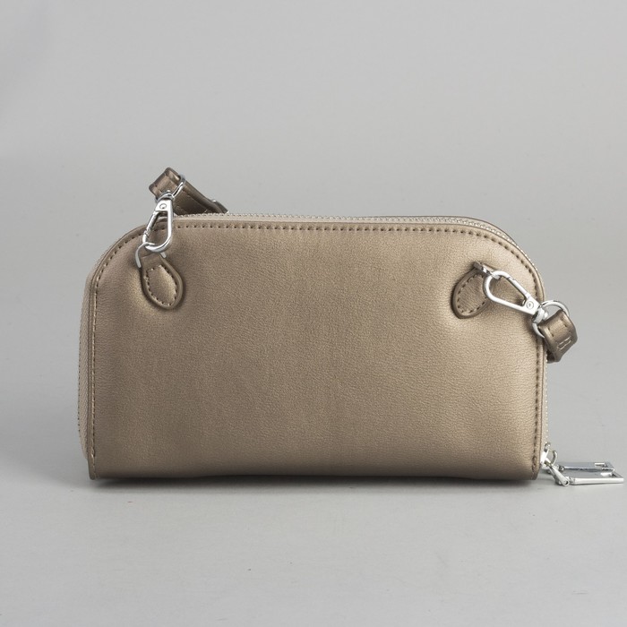 Клатч-кошелёк, 2 отдела, для карт, на молнии, длинный ремень, цвет бронзовый