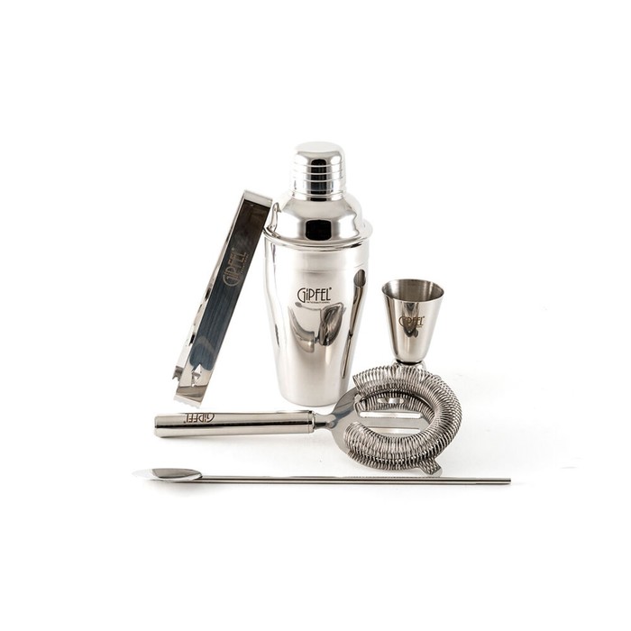 Набор бармена Gipfel: шейкер (350 мл), стрейнер, джиггер, ложка, щипцы