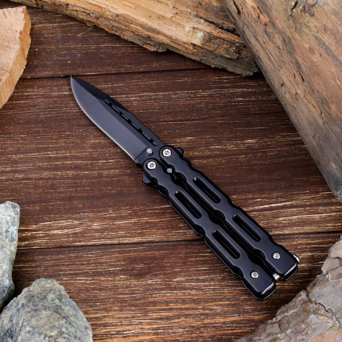 Нож складной неавтоматический бабочка, в чехле, рукоять черная с отверстиями