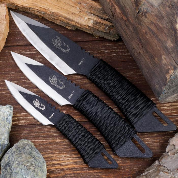 Набор метательных ножей Скорпион, в оплётке, 3 шт., чёрные набор ножей альметта в оплётке 3 шт чёрные