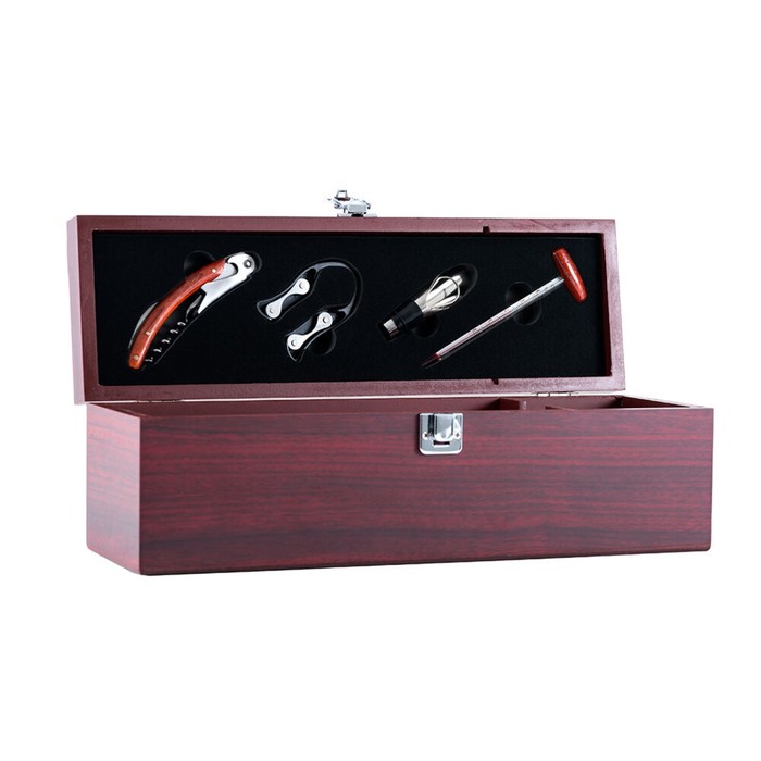 Футляр из красного дерева для вина, с винными аксессуарами Gipfel, 36×11.5×11 см