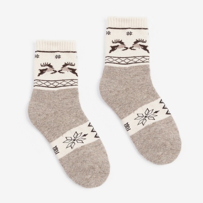 Носки женские шерстяные 01109 Organic снежинки и олени цвет серый, р-р 23 (35-36)