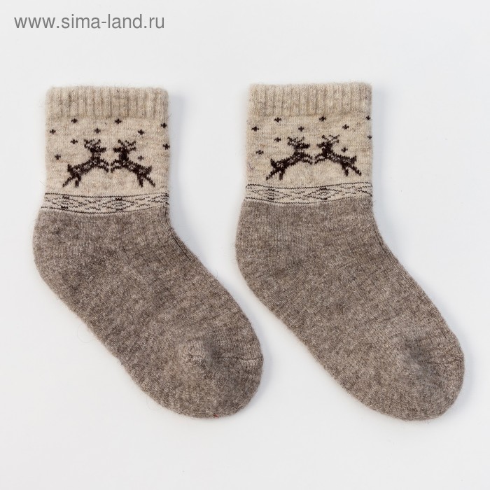 Носки детские из монгольской шерсти Олени, цвет серый, размер 10-12 см (1)