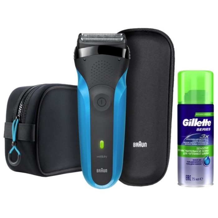 Электробритва Braun 3010TS Wet&Dry + гель Gillitte для чувствит.кожи 75мл, чехол