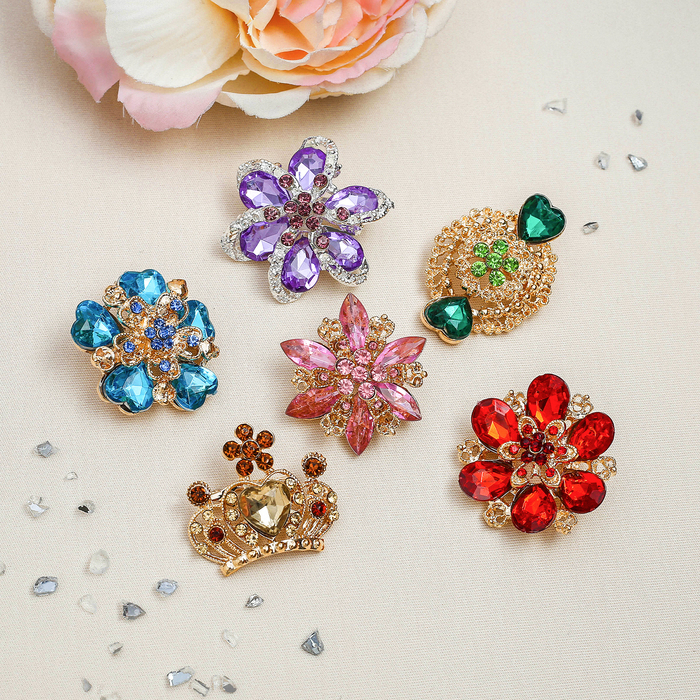 Брошь "Цветы кристальные", форма МИКС, цвет МИКС