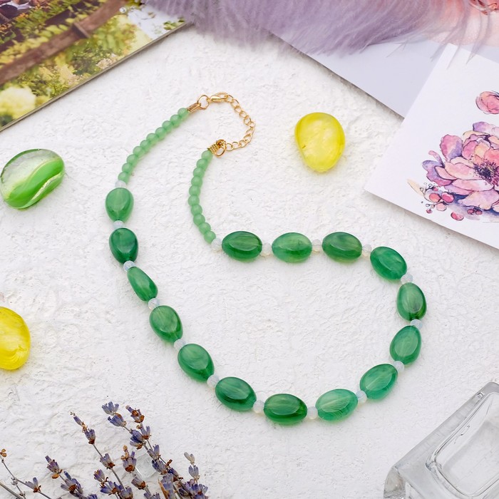 Бусы "Гармония" овалы, цвет зелёный, 45 см