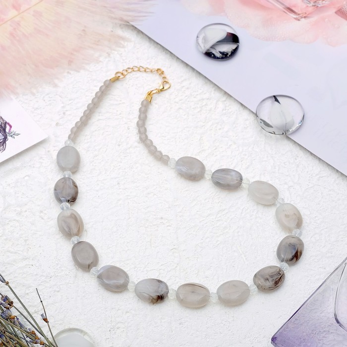 Бусы "Гармония" овалы плоские, цвет серый, 45 см