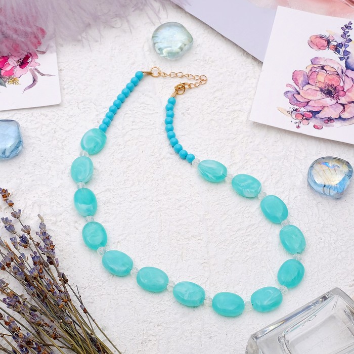 Бусы "Гармония" овалы плоские, цвет светло-зелёный, 45 см