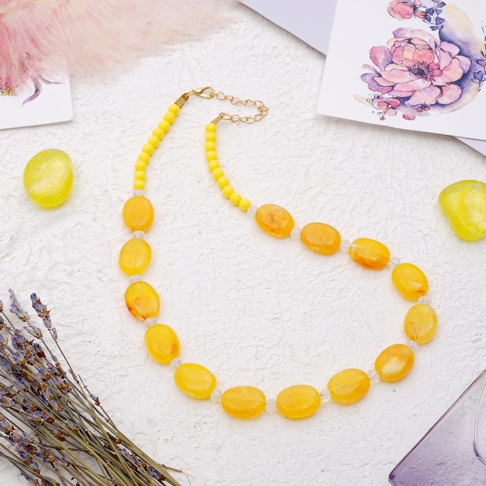 Бусы "Гармония" овалы плоские, цвет янтарный, 45 см