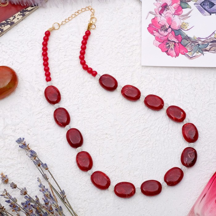 Бусы "Гармония" овалы плоские, цвет тёмно-красный, 45 см