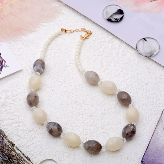 Бусы "Гармония", бочонки, цвет бело-серый, 45 см