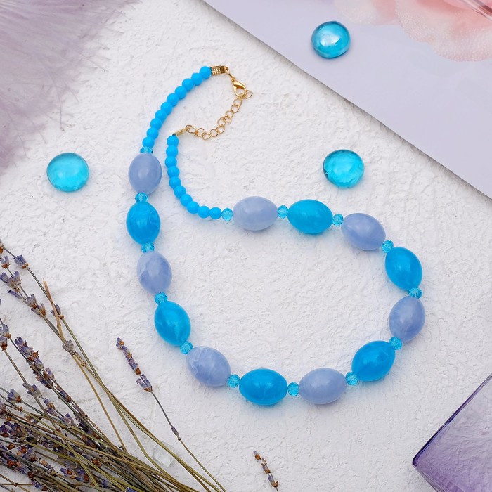 Бусы "Гармония", бочонки, цвет голубой, 45 см