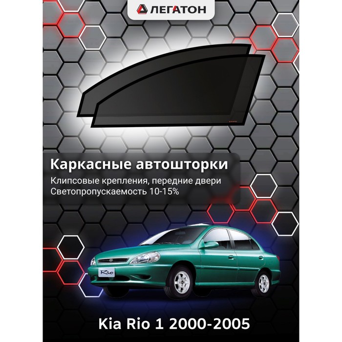 Каркасные автошторки Kia Rio 1, 2000-2005, передние (клипсы), Leg0946