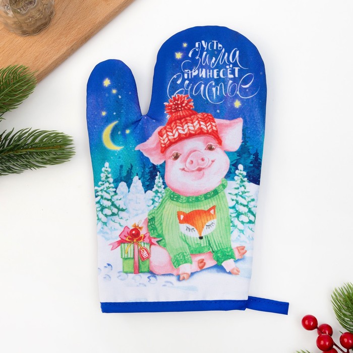 Варежка-прихватка "Зимнее счастье" 20х27 см,35%х/л,65%п/э,ватин 250г/м2