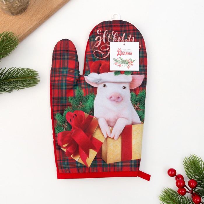 Варежка-прихватка "Доляна" Символ года С НГ 20х27см, 35% х/л, 65% п/э, ватин 250г/м2