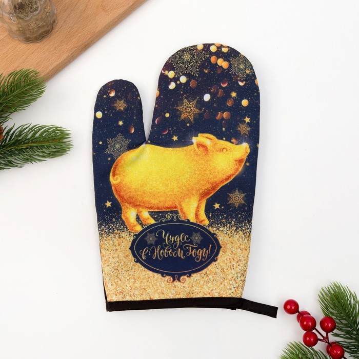 Варежка-прихватка "Доляна" Чудес в Новом Году 20х27см, 35% х/л, 65% п/э, ватин 250г/м2