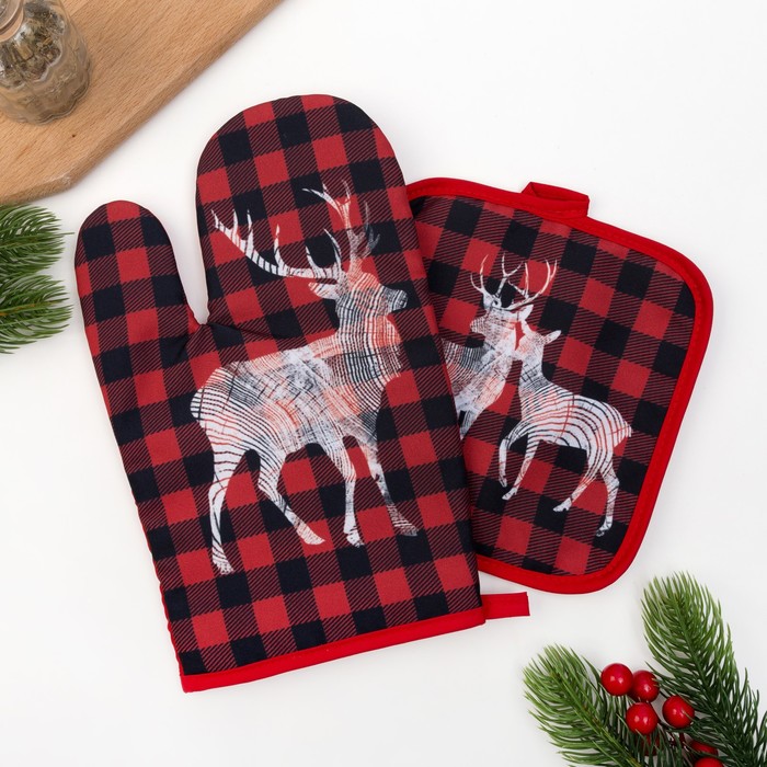 Кух.набор "Клетка" варежка 20х27см,прихватка17х17см,35% х/л,65% п/э,ватин 250г/м2