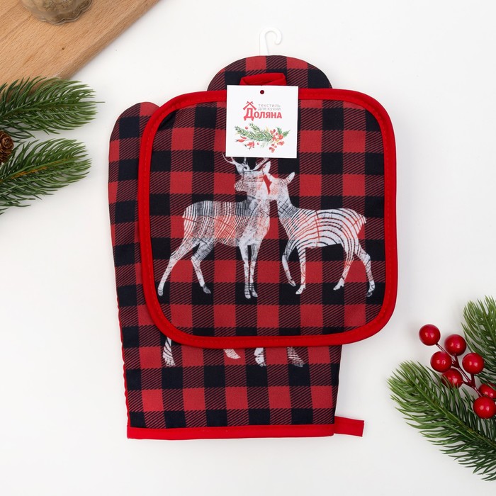 Кух.набор "Клетка" варежка 20х27см,прихватка17х17см,35% х/л,65% п/э,ватин 250г/м2