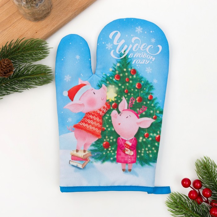 Кух.набор "Чудес в Нов.Году"варежка 20х27см,прих.17х17см,35% х/л,65% п/э,ватин 250г/м2