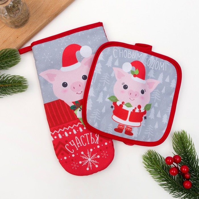 Кух.набор "Счастье" варежка 20х27см,прихватка17х17см,35% х/л,65% п/э,ватин 250г/м2