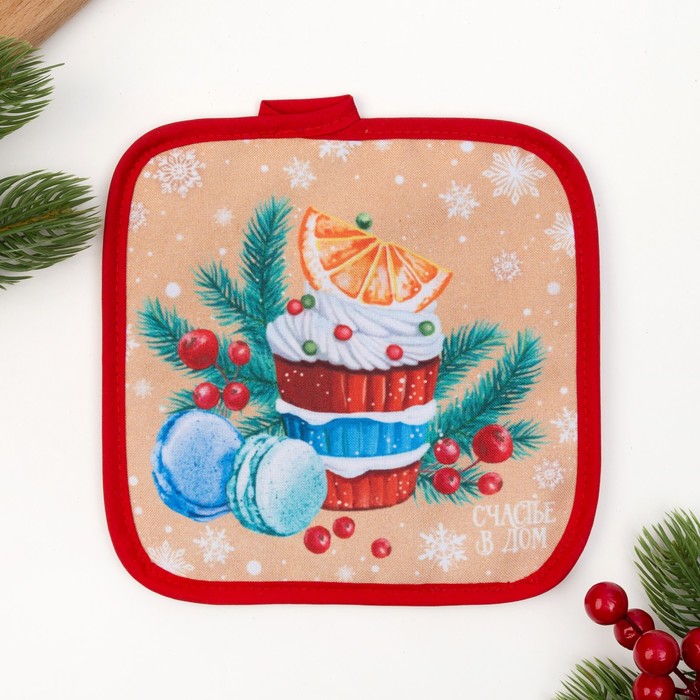 Прихватка "Доляна" Пироженка счастья 17х17см,35% х/л,65% п/э,ватин 250г/м2