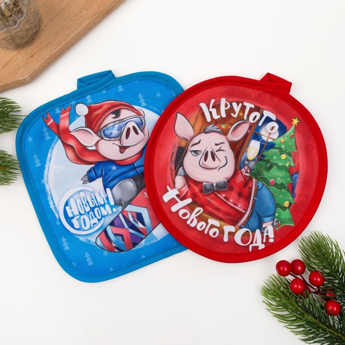 Кух. набор "Крутого Нового года" прихватки 17*17см-2шт,35% хл,65% п/э,ватин 250г/м2