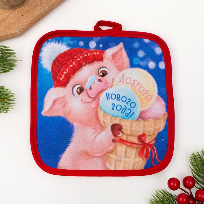 Кух. набор "Доброго Нового года" прихватки 17*17см-2шт,35% хл,65%п/э,ватин 250г/м2