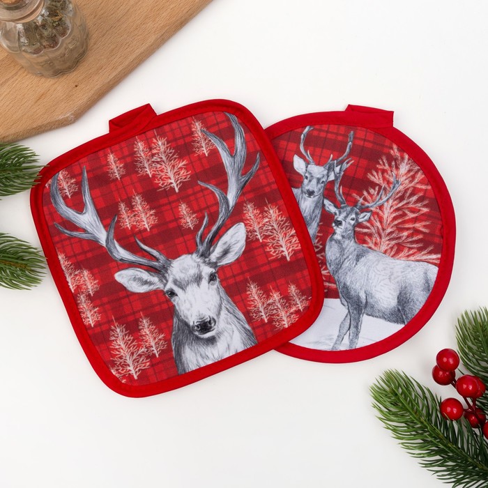 Кух. набор "Олени" прихватки 17*17см-2шт,35% хл,65%п/э,ватин 250г/м2