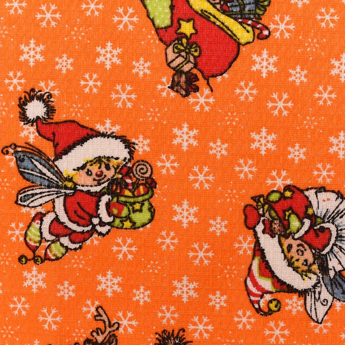 Полотенце вафельное «Рождественское чудо», оранжевый 50х70 см, 170 г/м2, хлопок 100%