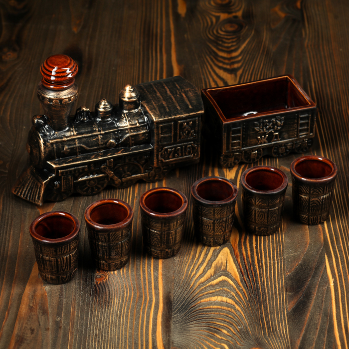 Коньячный набор "Паровоз" 8 предметов, 1,1 л