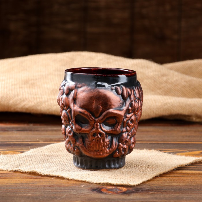 фото Кружка "череп", 500 мл, коричневая керамика ручной работы